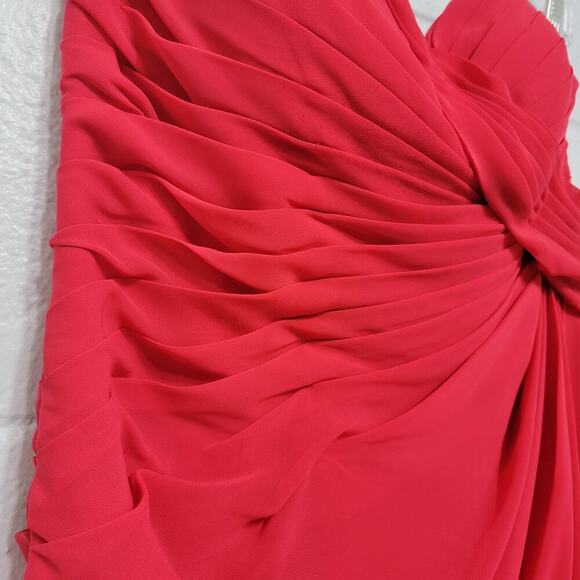 Mori Lee Strapless Red Dress Faux Wrap Chiffon 14 683 - Picture 7 of 16